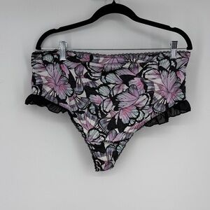 NWT TORRID High Waist Thong Pantie 2X Silky Lace Black Pink